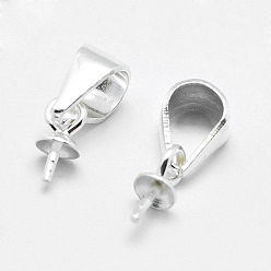 Silver 925 Sterling Silver Pendant Bails, For Half Drilled Beads, Silver, 6x3mm, Hole: 3.5x4.5mm, Pin: 0.5mm