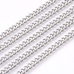 Stainless Steel Color 201 Stainless Steel Curb Chains, Unwelded, Faceted, Stainless Steel Color, 4.5mm