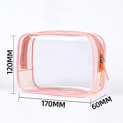 Pink Portable PVC Transparent Waterpoof Makeup Storage Bag, with Pull Chain, for Bathroom Vacation and Organizations, Pink, 17x6x12cm