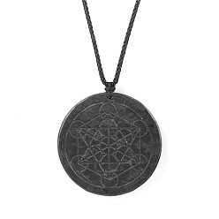 Star Natural Shungite Pendant Necklaces with Ropes, Flat Round, Star, 15.75~17.72 inch(40~45cm)
