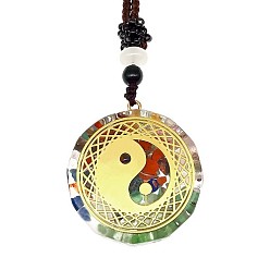 Yin-yang Orgonite Chakra Natural & Synthetic Mixed Stone Pendant Necklaces, Nylon Thread Necklace for Women, Flat Round, Yin-yang, 25.59 inch(65cm)