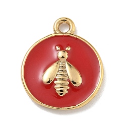 (123L) Белый крем непрозрачный блеск Подвески из латуни с эмалью в стойку, долговечный, без свинца и без кадмия, реальный 18 k позолоченный, плоский круг с рисунком пчелы, огнеупорный кирпич, 16x13x2 мм, отверстие : 1.6 мм