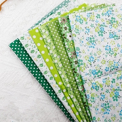 Green Cotton Fabric, for Patchwork, Sewing Tissue to Patchwork, Square with Flower Pattern, Green, 25x25cm, 7 sheets/set