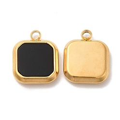 Black Vacuum Plating 304 Stainless Steel Pendants, with Acrylic, Square, Black, 15x12x3mm, Hole: 1.8mm