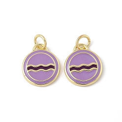 Орхидея Латунь эмаль прелести, плоско-круглые, стойки покрытие, долговечный, без свинца и без кадмия, реальный 18 k позолоченный, с целью перехода в кольце, сиреневые, 14x12x2 мм, отверстие : 3.2 мм