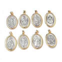 Платиновый & Золотой Религия латунные подвески, овальные амулеты, долговечный, без кадмия и без свинца, стойки покрытие, платиной и золотом, 30~31x20x2~7 мм, отверстие : 3.5x4.5 мм