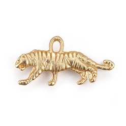 Matte Gold Color Tibetan Style Alloy Pendants, Tiger, Lead Free & Nickel Free & Cadmium Free, Real 18K Gold Plated, Matte Gold Color, 11x22x2.5mm, Hole: 1.5mm