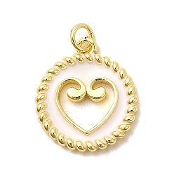 Белый Латунь эмаль подвески, плоские круглые подвески с полыми сердечками, без свинца и без кадмия, долговечный, стойки покрытие, реальный 18 k позолоченный, белые, 20.5~21x18x2.5 мм, отверстие : 3.4 мм