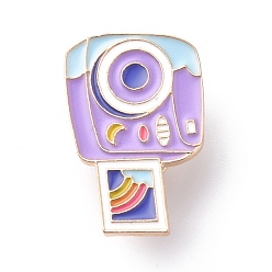 Purple Camera Enamel Pin, Light Gold Alloy Badge for Backpack Clothes, Purple, 21x28x2mm, Pin: 1mm