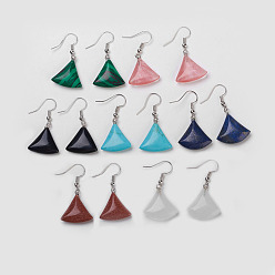 Mixed Stone Natural & Synthetic Gemstone Dangle Earrings, with Platinum Tone Brass Findings, Triangle, 38mm, Pin: 0.7mm