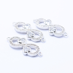 Platinum Brass Micro Pave Cubic Zirconia Links, Clear, Lead Free & Nickel Free & Cadmium Free, Infinity with Heart, Platinum, 24x9x3mm, Hole: 1mm