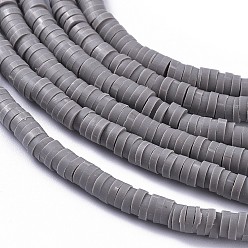 Gray Flat Round Handmade Polymer Clay Bead Spacers, Gray, 4x1mm, Hole: 1mm, about 380~400pcs/strand, 17.7 inch