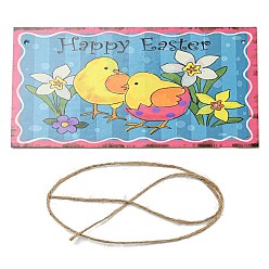 Chick Wooden Wall Ornaments, with Jute Twine, Easter Hanging Decorations, for Party Gift Home Decoration, Chick, 10x20x0.2cm, Hole: 4mm