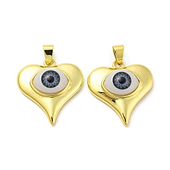 Steel Blue Real 18K Gold Plated Brass Pendants, with Acrylic, Heart with Evil Eye Charms, Steel Blue, 26.5x25x8mm, Hole: 5x3.5mm