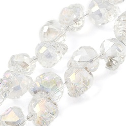 Clear AB Transparent Electroplated Glass Beads Strands, Rainbow Plated, Faceted Skull, Clear AB, 15x13x13.5mm, Hole: 1.4mm, about 48~50pcs/strand, 22.83~23.23 inch(58~59cm)