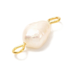 Color de la concha Perlas de agua dulce cultivadas naturales enlaces conectores, con perno de acero inoxidable de 304, dorado, pepitas, color de concha, 16~18x6.5~7x4.5~6 mm, agujero: 2~3 mm