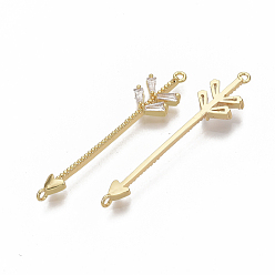 Real 18K Gold Plated Brass Micro Pave Cubic Zirconia Links connectors, Nickel Free, Arrow, Clear, Real 18K Gold Plated, 41x8x3mm, Hole: 1.2mm