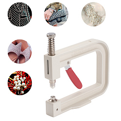 Floral White Manual Round Pearl Fixing Machine, DIY Handmade No Hole Pearl Setting Machine, for Garments, Clothes Decoration, Floral White, 15x16.5x2cm