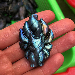 Fox Dyed Natural Labradorite Carved Display Decorations, Figurine Home Decoration, Reiki Energy Stone for Healing, Fox, 40~60mm