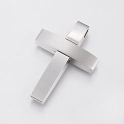 Stainless Steel Color 304 Stainless Steel Pendants, Large Hole Pendants, Cross, Stainless Steel Color, 37x26x5.5mm, Hole: 4x3mm