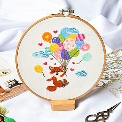 Fox DIY Display Decoration Embroidery Kit, Including Embroidery Needles & Thread, Cotton Fabric, Fox Pattern, 180x140mm