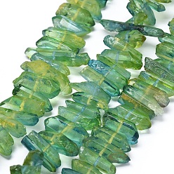 Medium Sea Green Natural Dyed Quartz Pointed Beads Strands, Two Tone Color, Bullet, Medium Sea Green, 16~35x3~9mm, Hole: 1mm, about 35~39pcs/strand, 7.4  inch~14.17 inch(19~19.5cm)