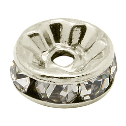 Platinum Brass Rhinestone Spacer Beads, Grade A, Crystal, Straight Flange, Rondelle, Platinum Metal Color, 5x2.5mm, Hole: 1mm