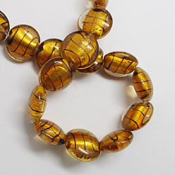 Dark Goldenrod Handmade Silver Foil Glass Beads, Flat Round, Dark Goldenrod, 20x20x5mm, Hole: 3mm