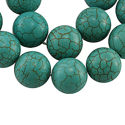 Dark Turquoise Gemstone Beads Strands, Synthetical Turquoise, Flat Round, Dark Turquoise, 12x6mm, Hole: 1.5mm