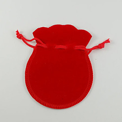 Red Velvet Bags, Calabash Shape Drawstring Jewelry Pouches, Red, 9x7cm