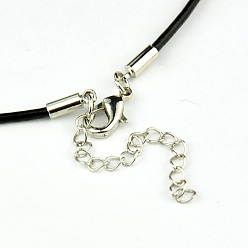 Black Leather Cord Necklace Making, with Zinc Alloy Lobster Claw Clasps and Brass Findings, Nickel Free, Platinum Metal Color, Black, 420x3mm