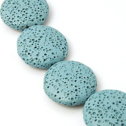 Sky Blue Natural Lava Rock Beads Strands, Dyed, Heishi Beads, Disc/Flat Round, Sky Blue, 20x7mm, Hole: 1mm