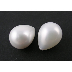 White Shell Pearl Beads, Half Drilled, Grade A, Polished, White, teardrop, about 15mm long, 12mm wide, hole: 1mm