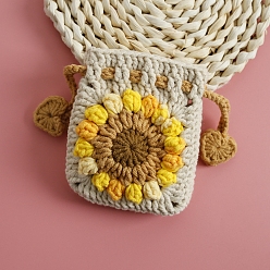 Гейнсборо Вязание кошелька, сумка с цветком, светло-серые, 12x12 см