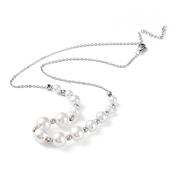 Couleur Acier Inoxydable Collier de perles graduées en perles de plastique, avec 304 chaînes de câble en acier inoxydable, couleur inox, 17.52 pouce (44.5 cm)