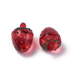 Red Transparent Korea Acrylic Pendants, Strawberry, Red, 18.8x13.5x13.5mm, Hole: 3mm