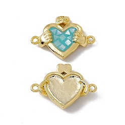 Бирюза Подвески из натуральных ракушек, сердце соединяется с руками, окрашенные, с реечной накладкой из латуни с золотистым напылением, долговечный, бирюзовые, 16x21.5x4.5 мм, отверстие : 1.4 мм