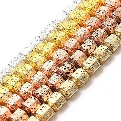 Mixed Color Electroplated Natural Lava Rock Beads Strands, Hexagon Column, Mixed Color, 8x6.5x7.5mm, Hole: 1mm, about 50~51pcs/strand, 15.55~15.94 inch(39.5~40.5cm)