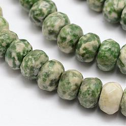 Pierre Avec Point Vert Facette tache verte naturelle jaspe rondelle perles brins, 8x5mm, Trou: 1mm, Environ 76 pcs/chapelet, 15.2 pouce
