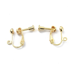 Real 18K Gold Plated Brass Clip-on Earring Findings, Screw Non Pierced Earring Converter, with Loops, Real 18K Gold Plated, 16x18.5x4.5mm, Hole: 1.8mm
