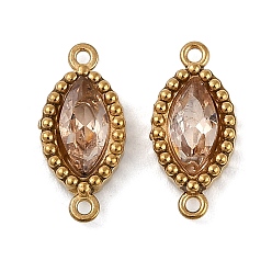 Персиковый Слойка Ионное покрытие (ip) 304 подвески-коннекторы из нержавеющей стали с кубическим цирконием в форме конского глаза, реальный 18 k позолоченный, розовые, 13x6x2.5 мм, отверстие : 0.9 мм