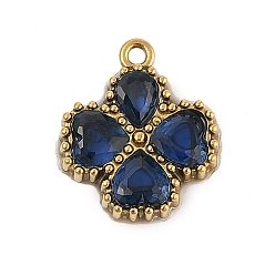 Капри Синий 304 из нержавеющей стали горный хрусталь подвески, ионное покрытие (ip), реальный 18 k позолоченный, клевер, Капри синий, 13.5x11.5x3 мм, отверстие : 1.2 мм