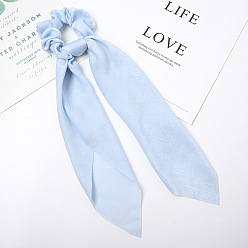 C214 Velvet Ribbon - Sky Blue Color No. 7 Silk Satin Solid Color Hair Scrunchies with Long Tails and Printed Ribbon for Women