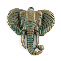 Antique Bronze & Green Patina Elephant Zinc Alloy Big Pendants, Cadmium Free & Nickel Free & Lead Free, Antique Bronze & Green Patina, 54x48x5.5mm, Hole: 3mm