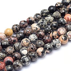 Snowflake Obsidian Natural Red Snowflake Obsidian Beads Strands, Round, 7~8mm, Hole: 0.8mm, about 52pcs/Strand, 15.35 inch(39cm)