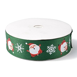 Green 1 Roll Christmas Printed Polyester Grosgrain Ribbons, Santa Claus Snowflake Flat Ribbons, Green, 1 inch(25mm), about 20.00 Yards(18.29m)/Roll