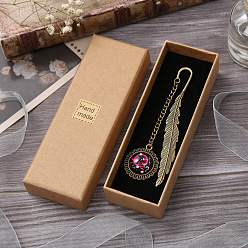 Deep Pink Alloy Feather Shape Bookmark, with Long Chain & Flat Round Pendant, Constellation Pattern, Deep Pink, 115mm