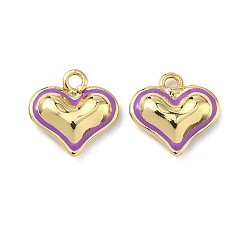 Средняя Орхидея Латунь эмаль подвески, сердце прелести, без кадмия и без свинца, стойки покрытие, реальный 18 k позолоченный, средне орхидеи, 15x15x5 мм, отверстие : 1.8 мм