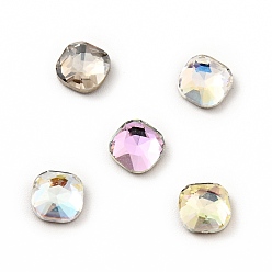 Mixed Color K9 Glass Rhinestone Cabochons, Flat Back & Back Plated, Faceted, Square, Mixed Color, 5x5x2mm