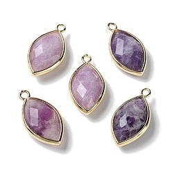 Lilac Jade Natural Lilac Jade Pendants, with Platinum Brass Edge, Faceted, Horse Eye, 22x12x5.5mm, Hole: 1.8mm